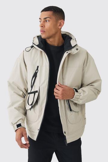 Hooded Utility Tech Parka In Stone stone