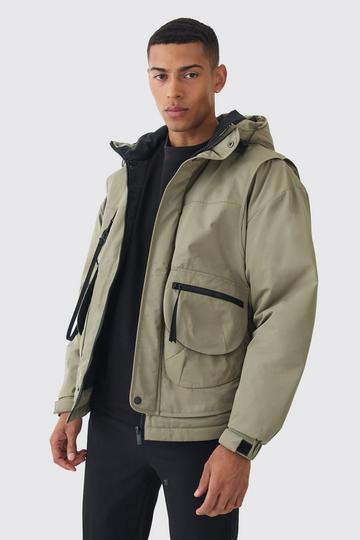 Hooded Utility Tech Parka In Khaki khaki