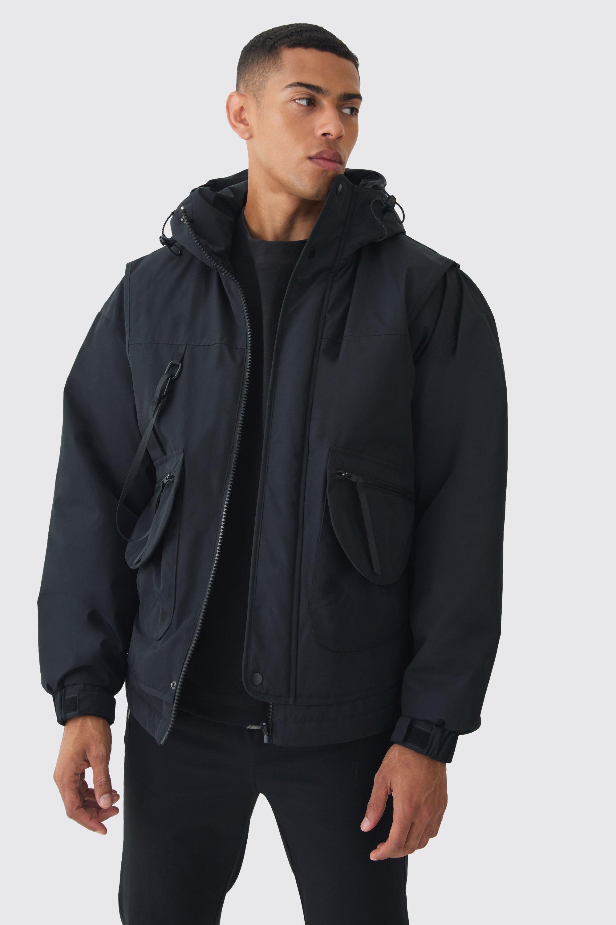 Parka technique à capuche en noir