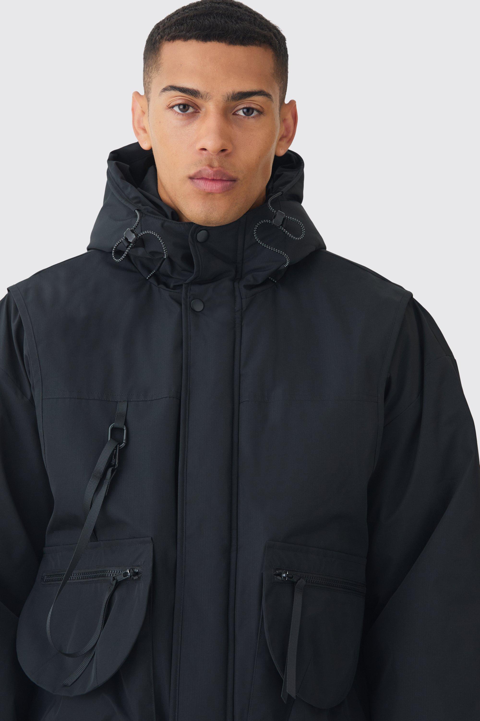 Schwarzer Utility Parka mit Kapuze