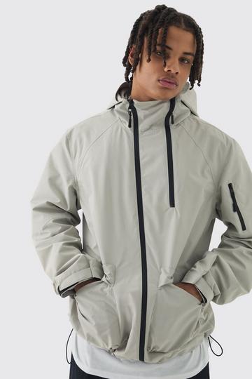 Double Zip Hooded Windbreaker In Stone stone