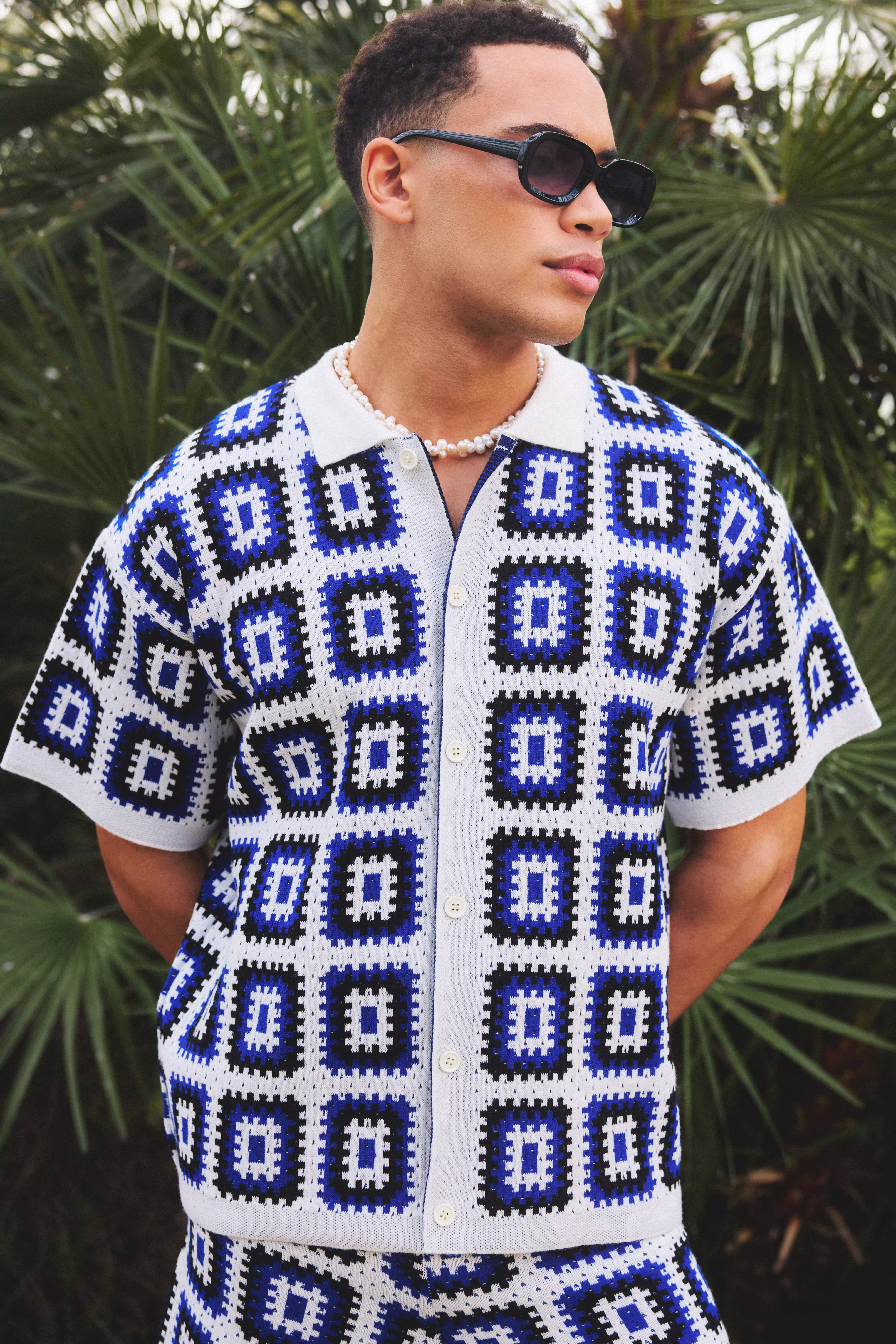 Oversized Boxy Crochet Knit Shirt In White alternative image