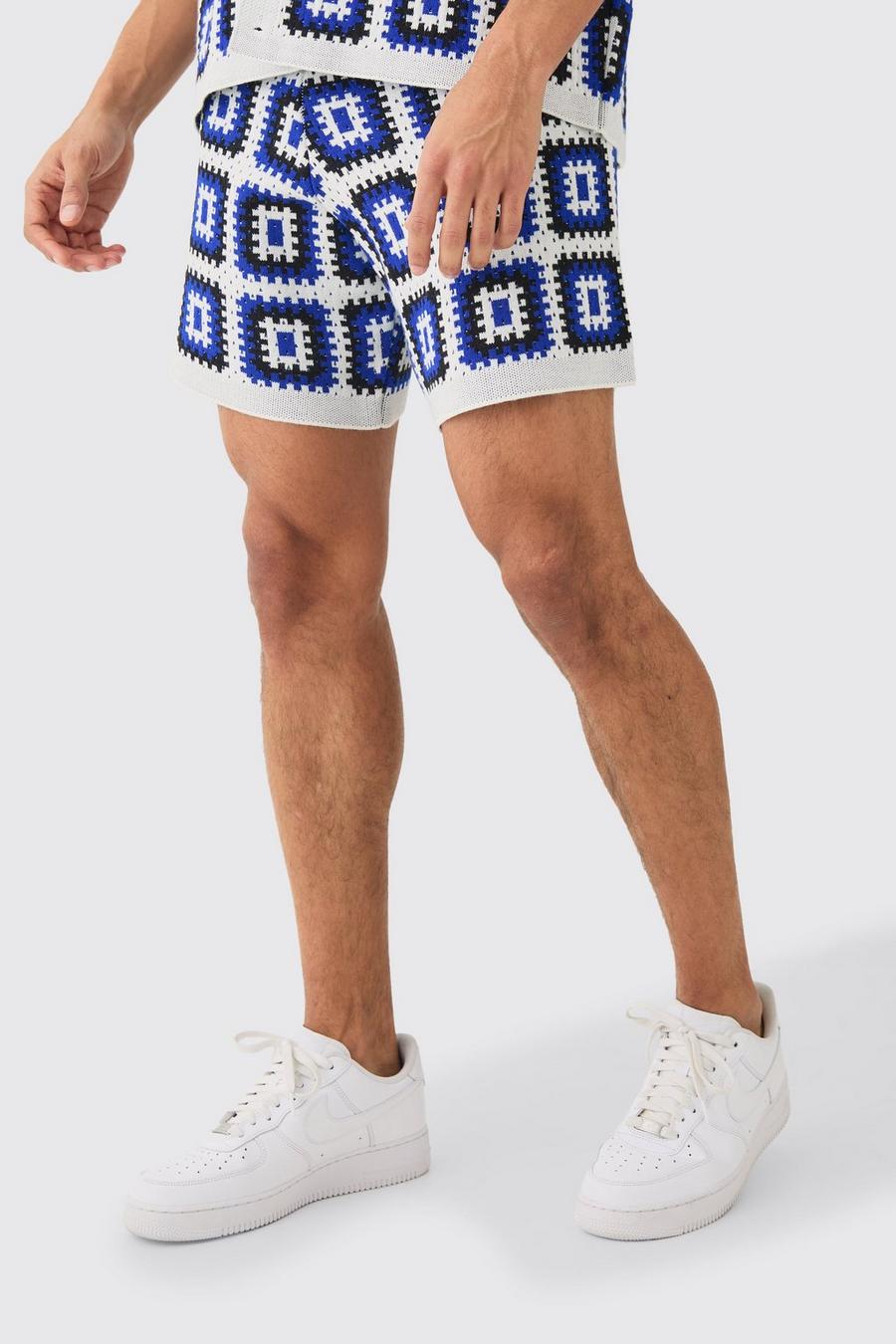 White Gebreide Baggy Shorts In Wit