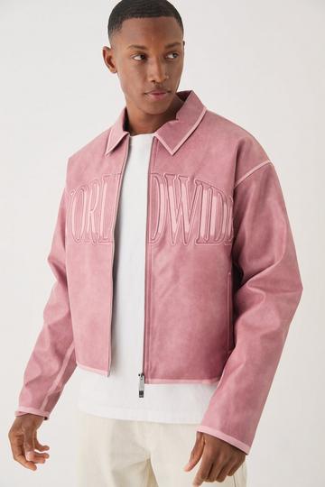 Boxy PU Harrington Jas In Roze pink