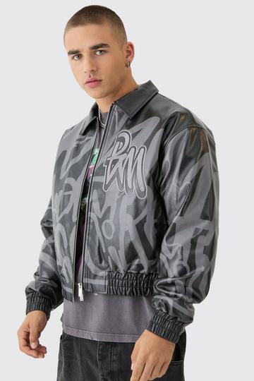 Black Boxy BM Printed Collared Bomber Jacket In Black