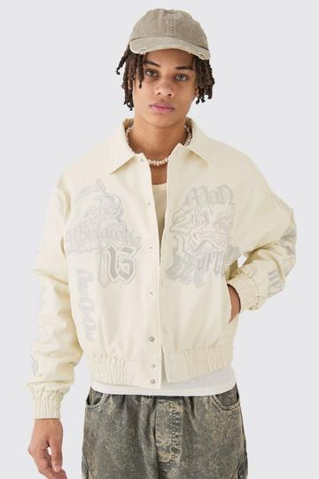 Boxy Worldwide Tonal Badge Collared Bomber In Ecru ecru