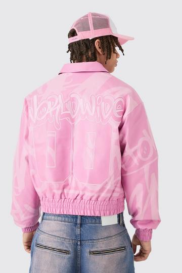 Boxy BM Printed Collared Bomber Jacket In Pink pink