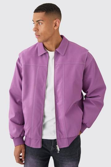 Oversized PU Panel Detail Bomber Jacket In Pink pink