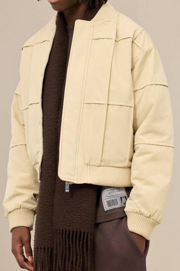 Boxy Panel Padded Nylon Bomber Jacket In Stone stone