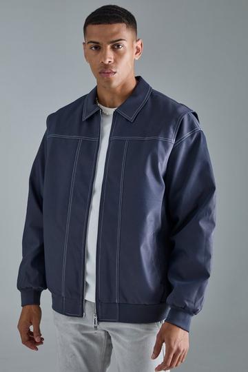 Oversized PU Panel Detail Bomber Jacket In Navy navy