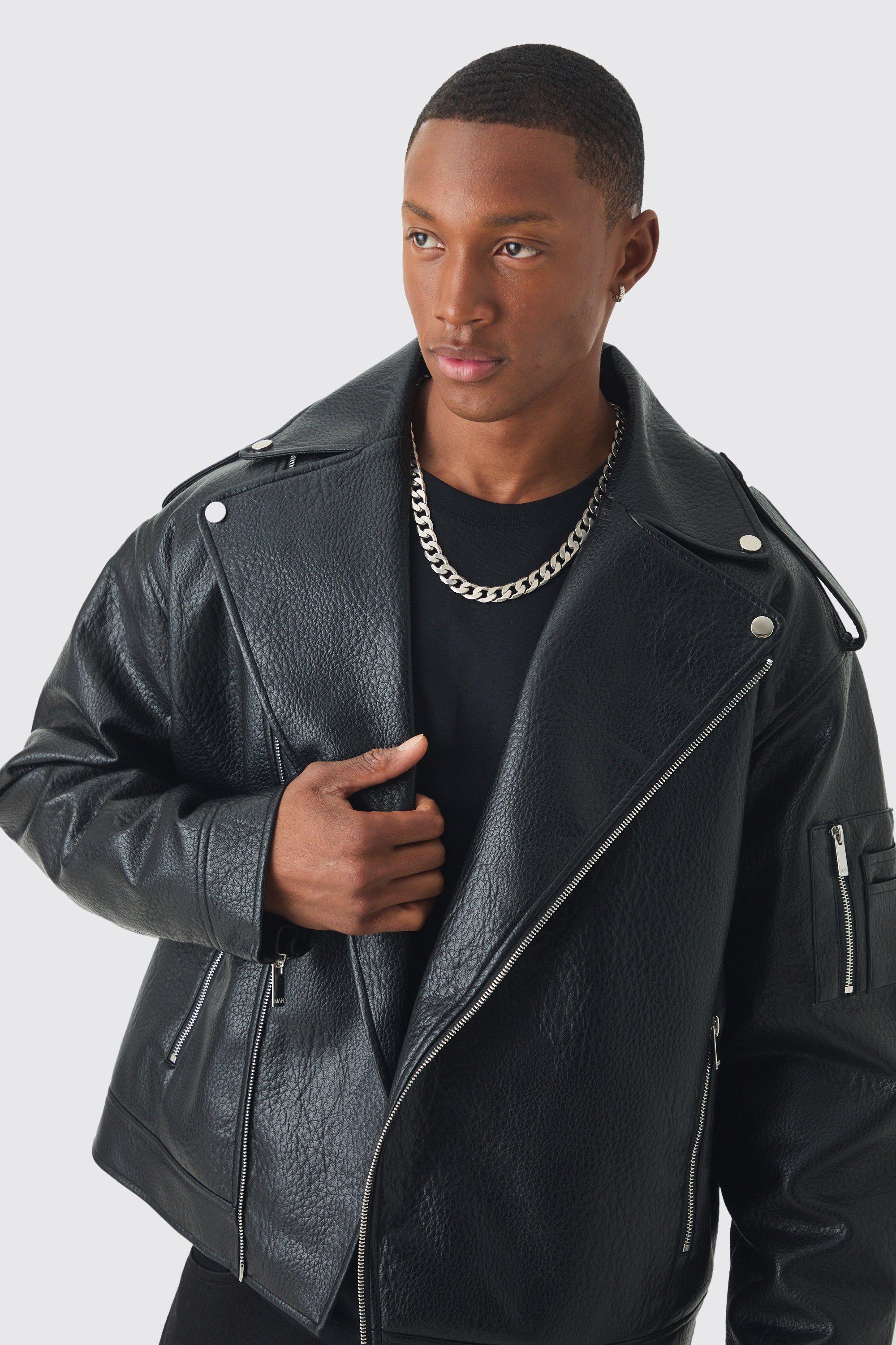 Black oversized biker jacket best sale