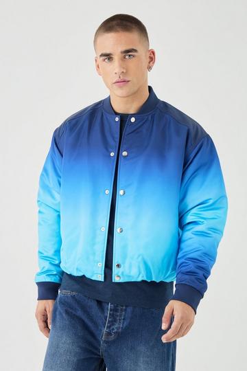 Blue Boxy Ombre Bomber Jacket In Blue