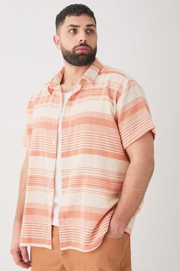 Plus Short Sleeve Oversized Textured Stripe Shirt In Stone stone