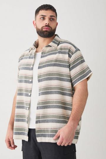 Plus Short Sleeve Oversized Textured Stripe Shirt In Stone stone