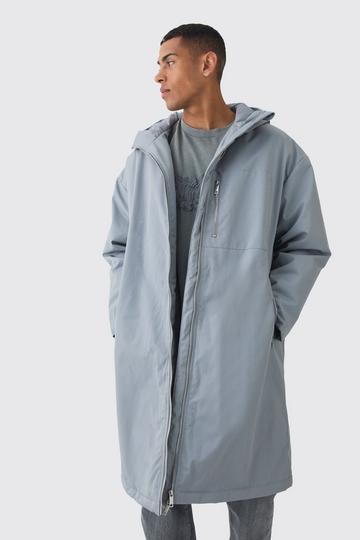 Grey Oversized Padded Tech Longline Mac In Grey