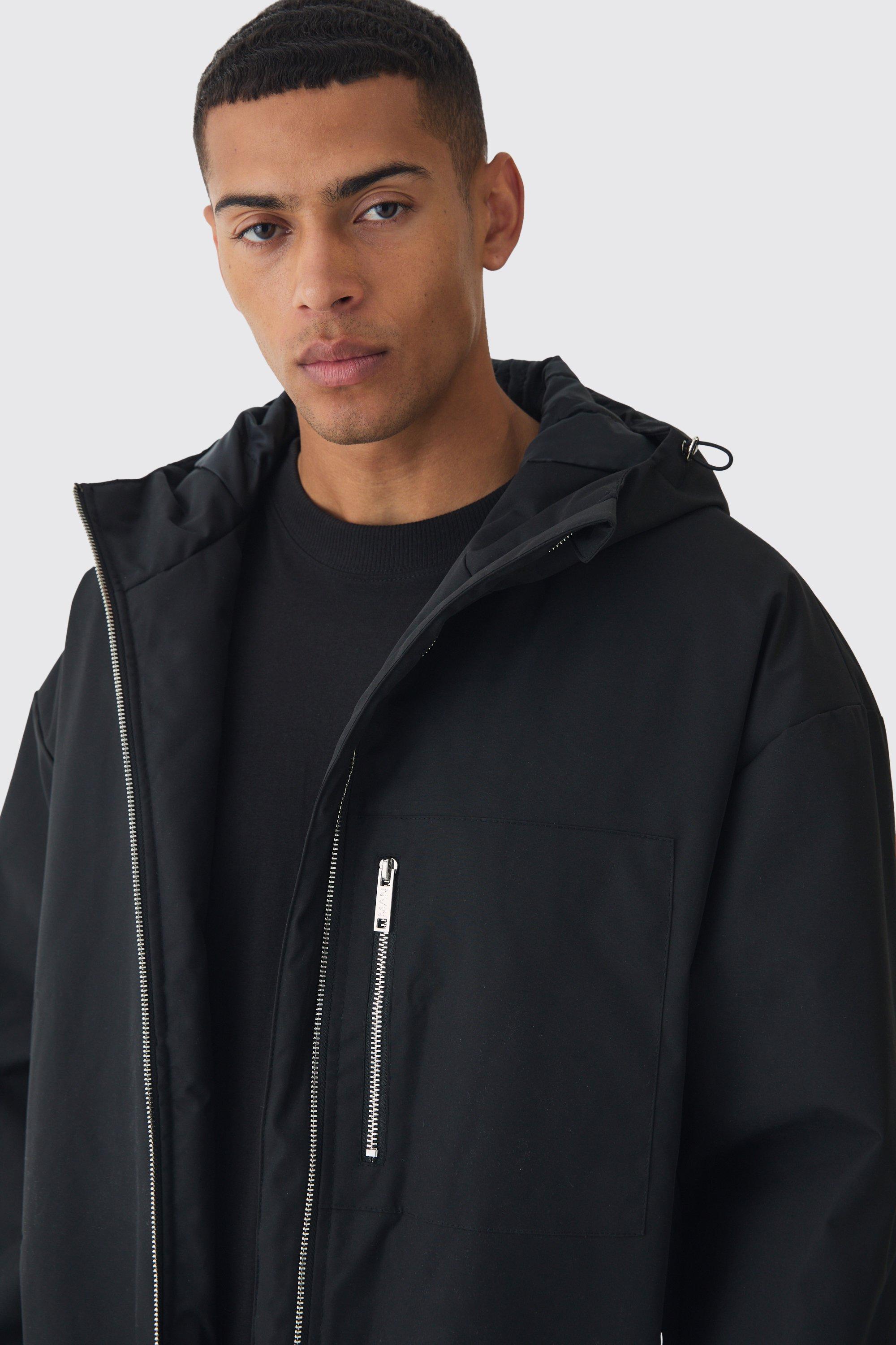 Oversized Padded Tech Longline Mac In Black boohoo