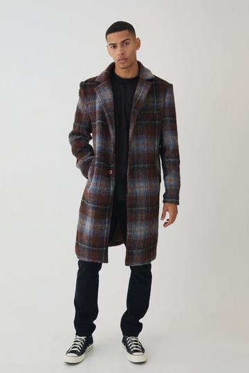 Single Breasted Check Overcoat In Blue blue