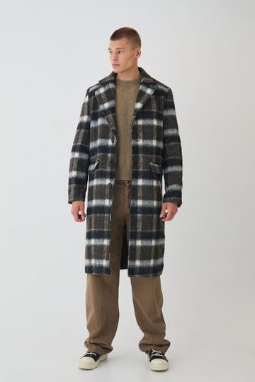 Brushed Check Overcoat In Brown brown