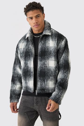 Brushed Check Collared Harrington Jacket In Black black