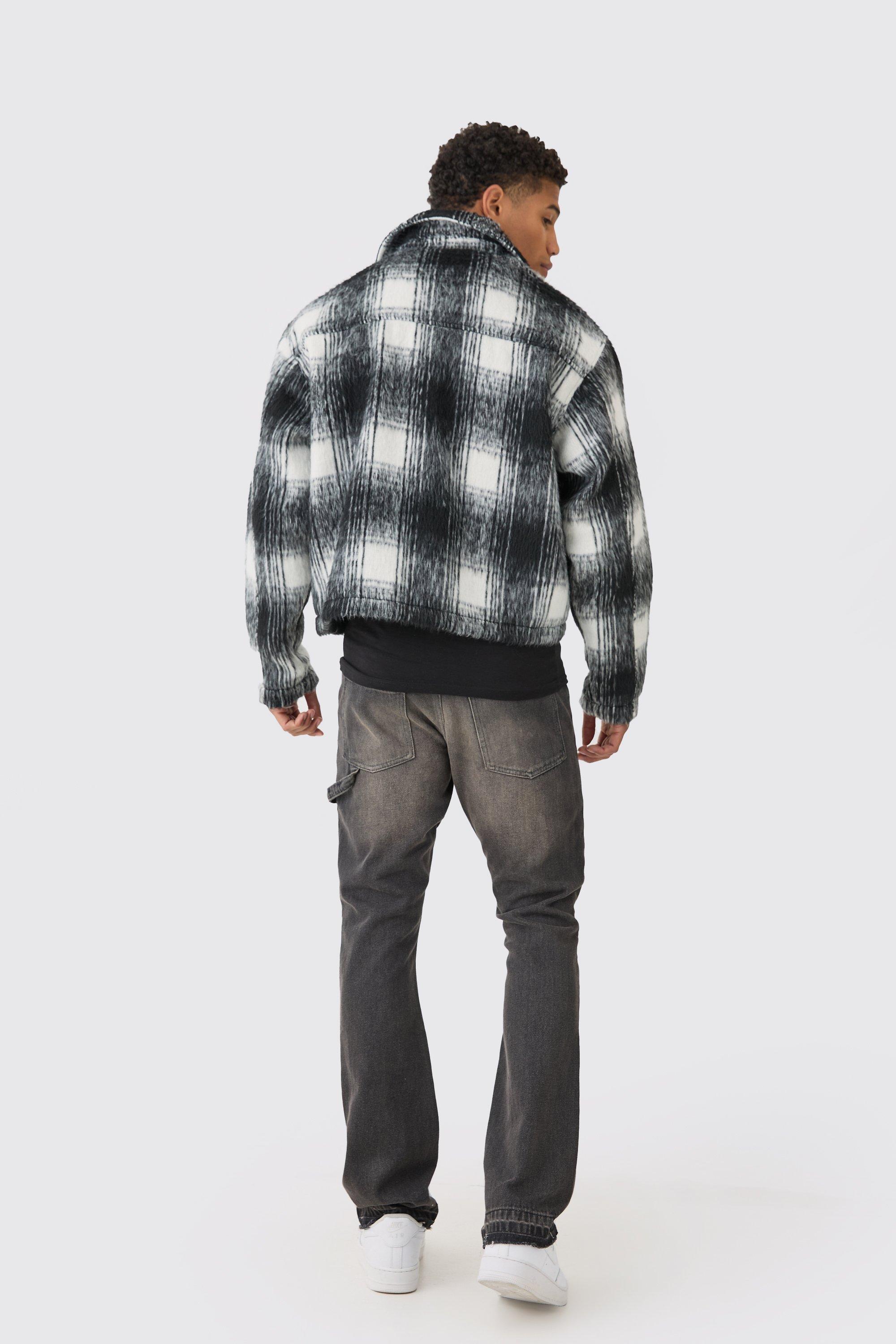 Brushed Check Collared Harrington Jacket In Black boohoo