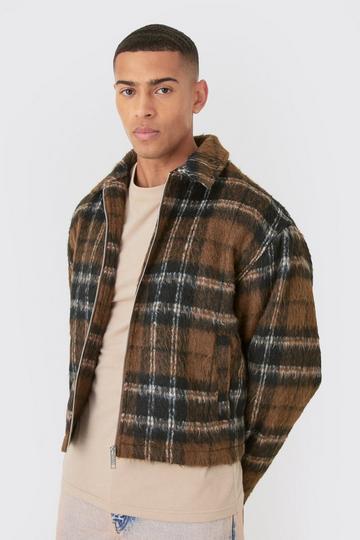 Brushed Check Collared Harrington Jacket In Brown brown