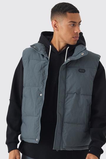 Man Tab Ripstop Funnel Neck Puffer Vest In Slate slate