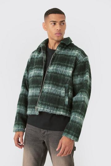 Brushed Check Collared Harrington Jacket In Green green