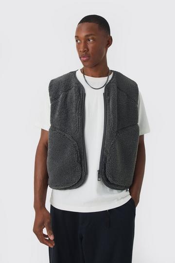 Boxy Borg Pocket Detail Gilet In Slate slate