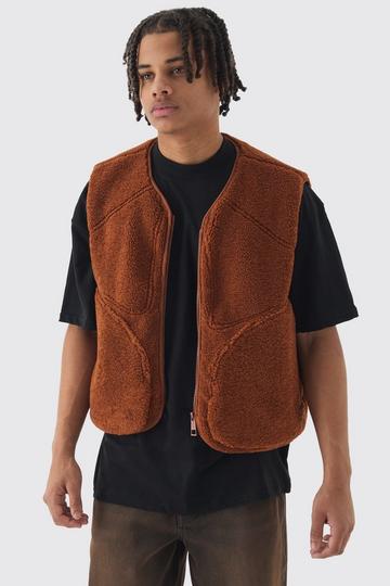 Boxy Borg Pocket Detail Gilet In Tan tan