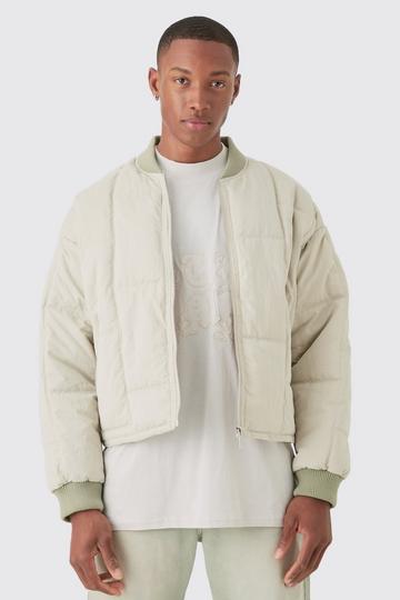 Beige Boxy Quilted Bomber Jacket In Stone