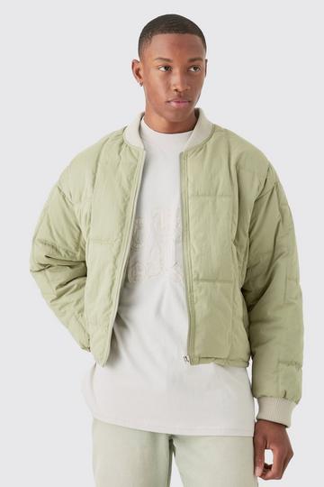 Green Boxy Quilted Bomber Jacket In Sage