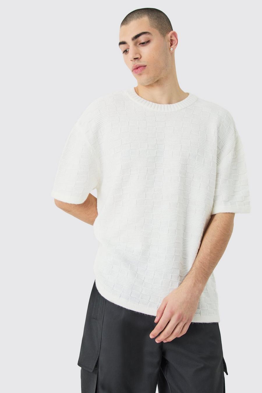 Oversized Textured Knit T-shirt In White image number 1