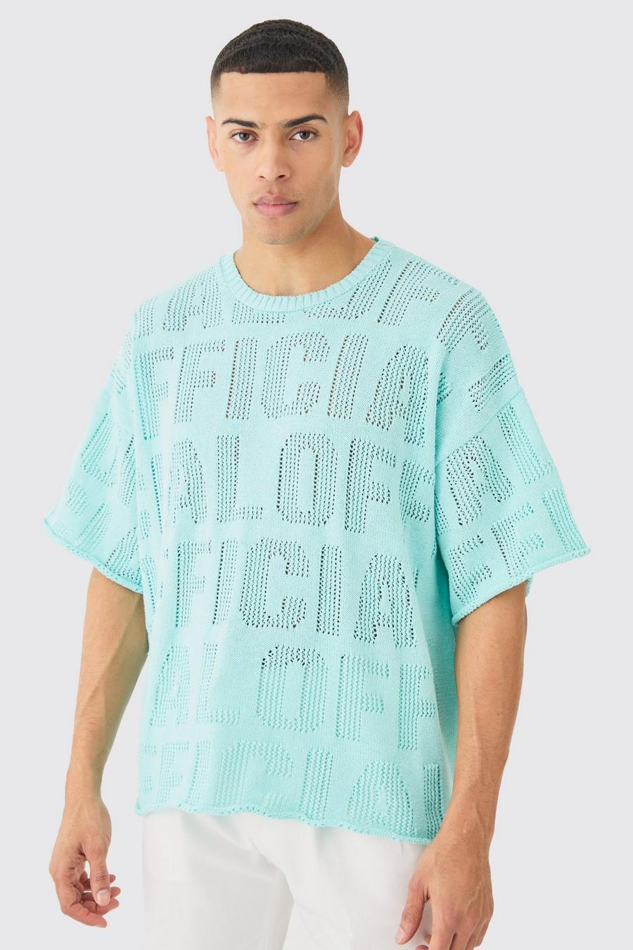 Oversized Branded Open Stitch T-shirt In Light Blue