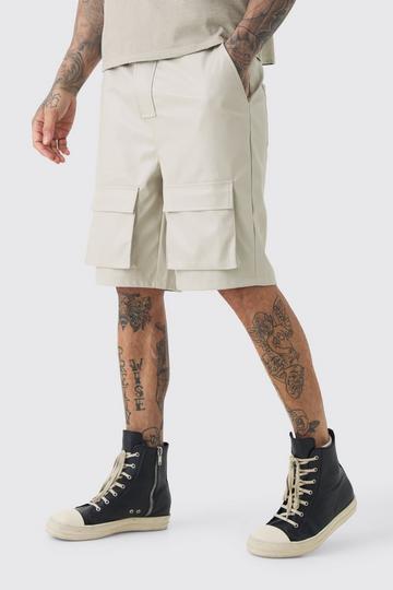 Tall Fixed Waist PU Cargo Short stone