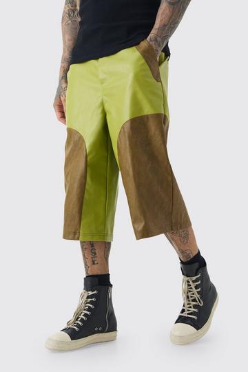 Tall Fixed Waist Pu Color Block Jorts green