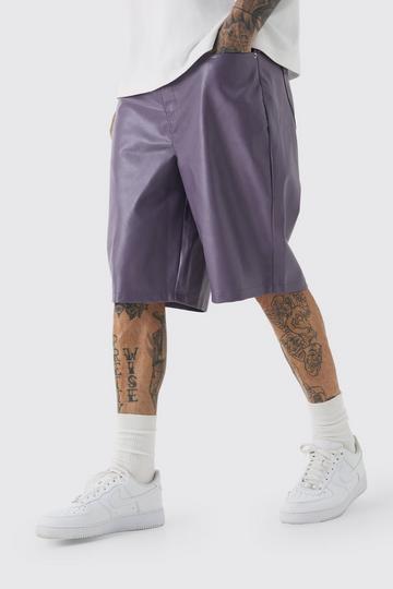 Tall Fixed Waist Relaxed PU Short lilac