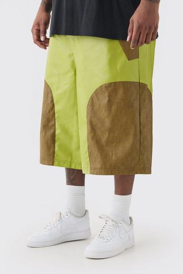 Plus Fixed Waist Pu Color Block Jort green