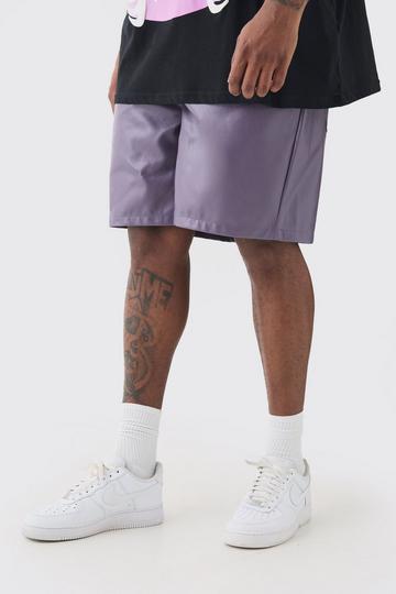 Lilac Purple Plus Fixed Waist Relaxed PU Shorts