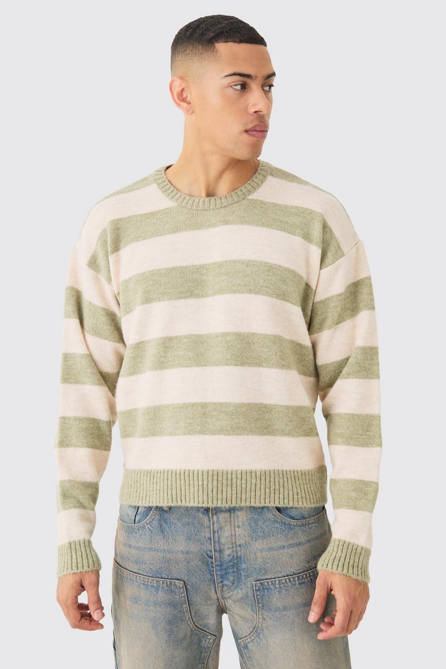 Boxy Stripe Knit Jumper In Green image number 1