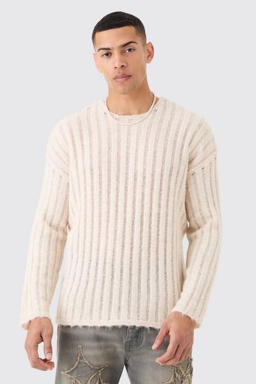 Boxy Open Stitch Ladder Detail Sweater In Ecru ecru