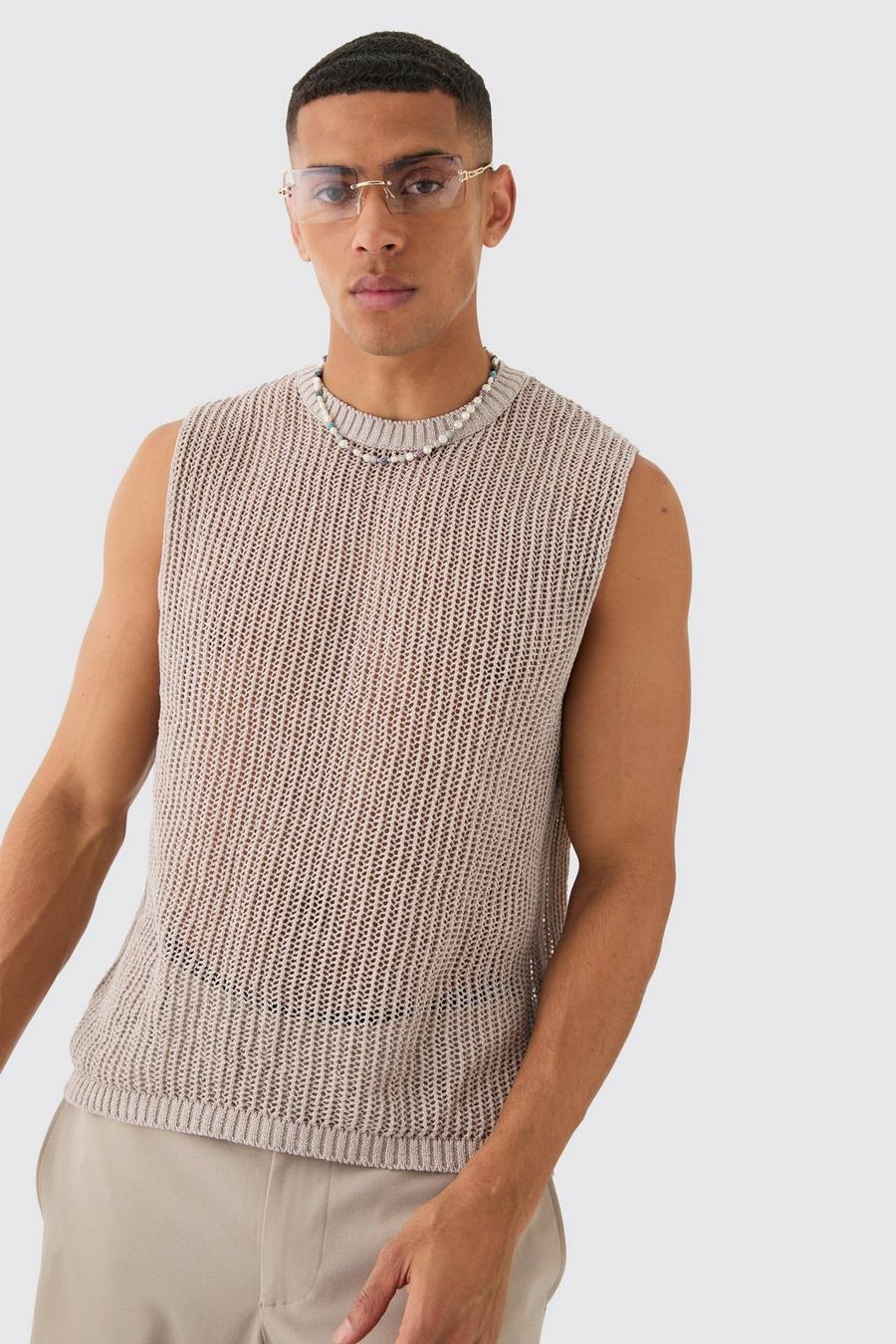 Oversized Stone Tank Top Met Open Stiksels image number 1