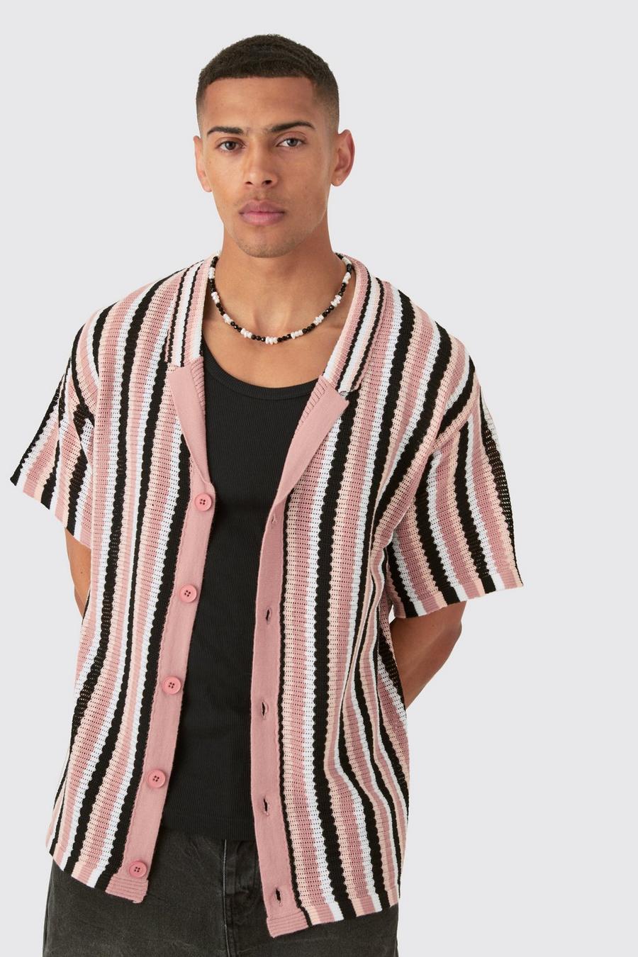Chemise oversize rayée à coutures apparentes, Black image number 1