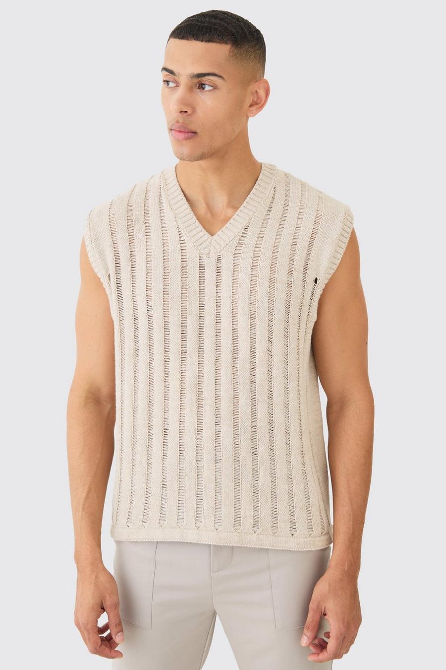 Open Stitch Vest In Stone image number 1