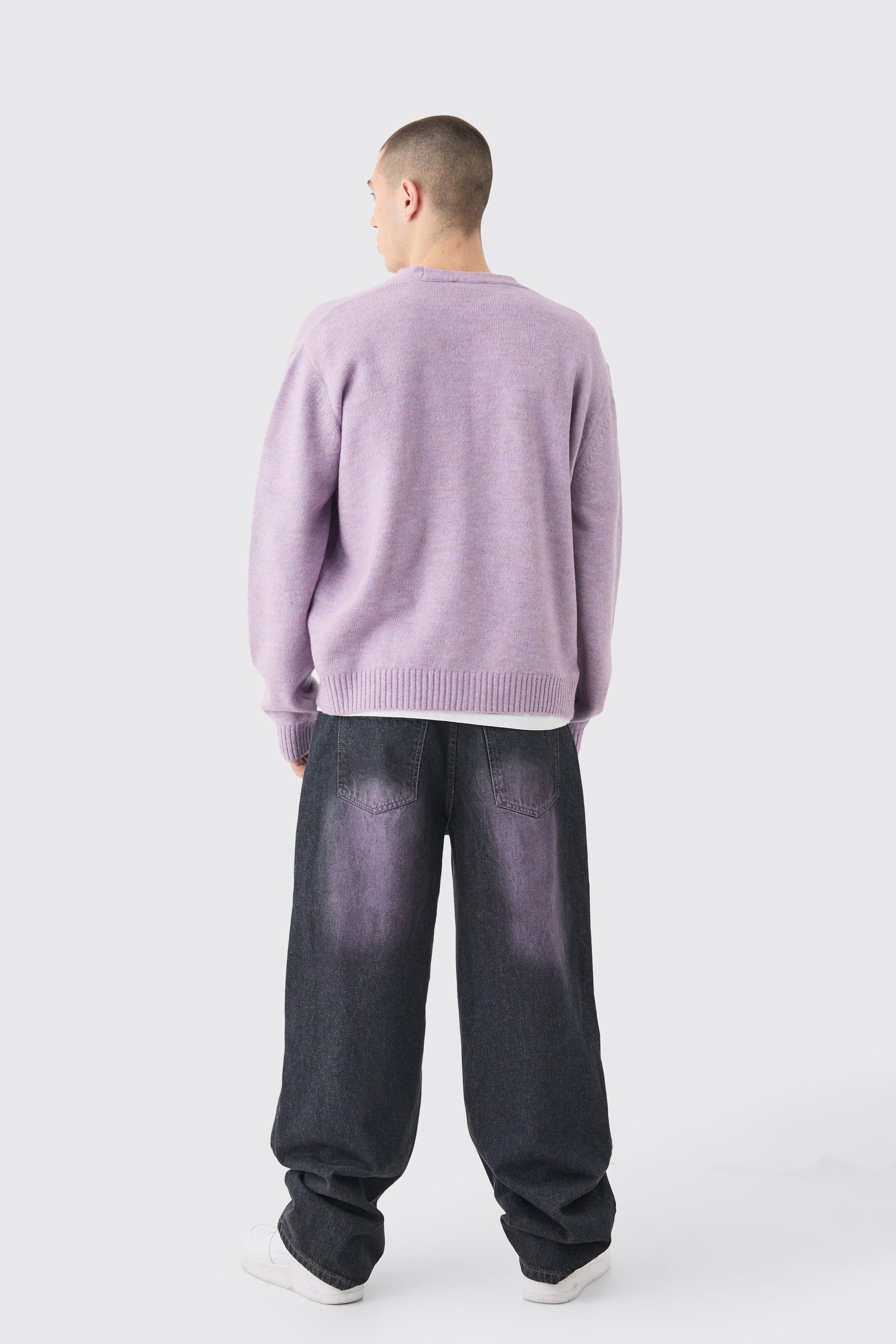 Boxy Brushed Knit Cardigan In Lilac | boohoo