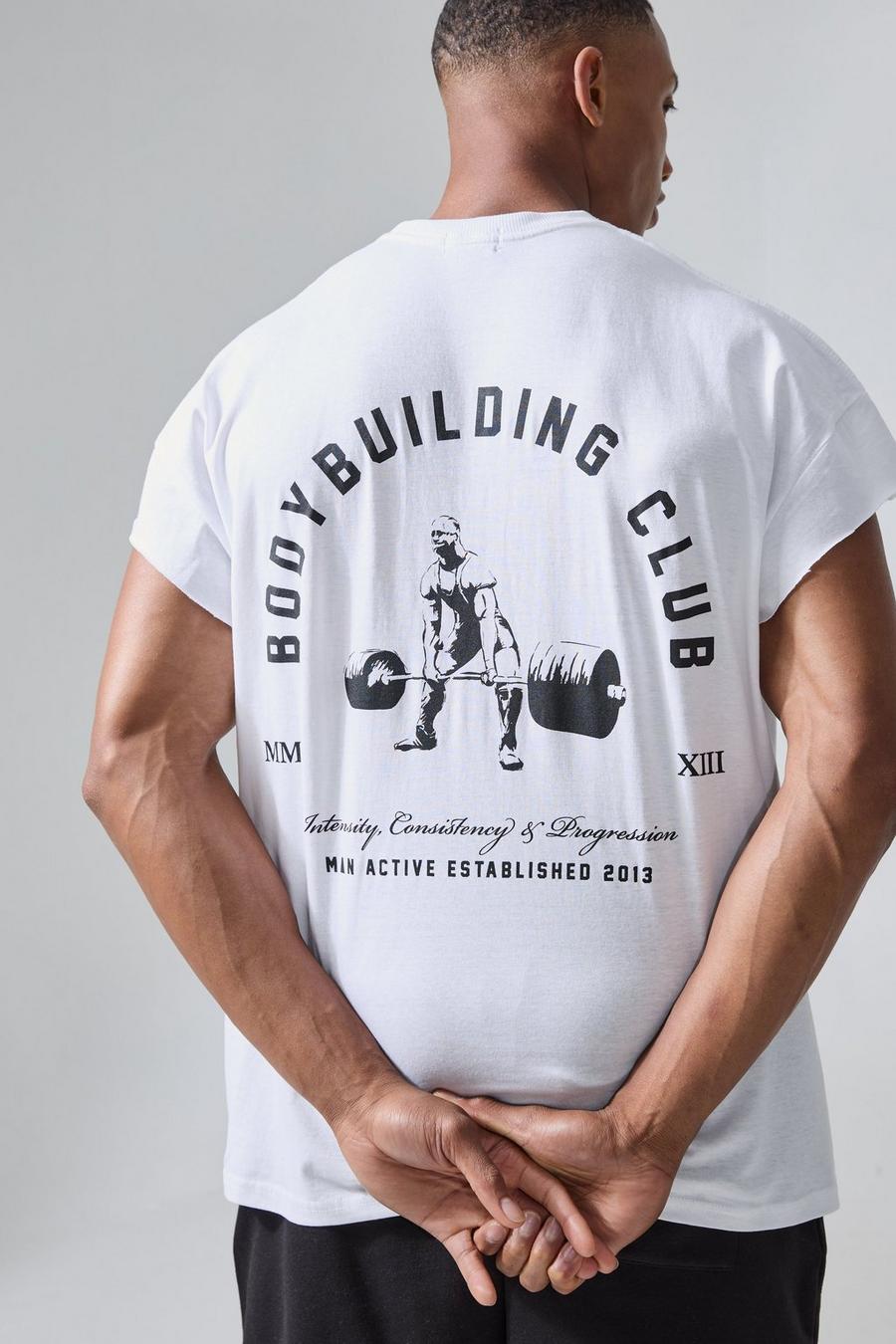 Camiseta MAN Active oversize con abertura y estampado Body Building, White