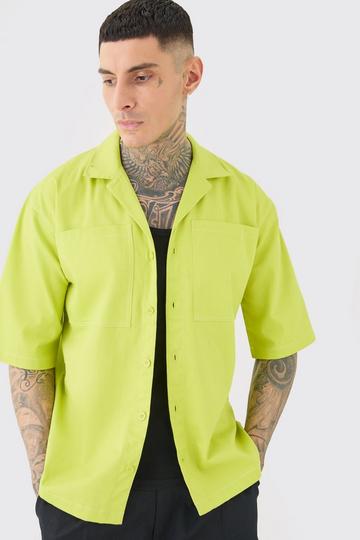 Green Tall Twill Drop Revere Contrast Stitch Shirt