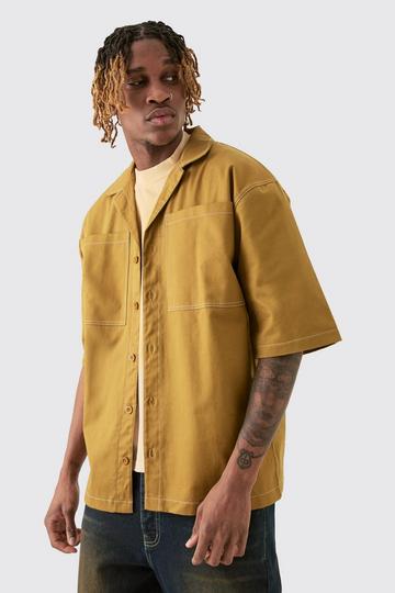 Brown Tall Twill Drop Revere Contrast Stitch Shirt