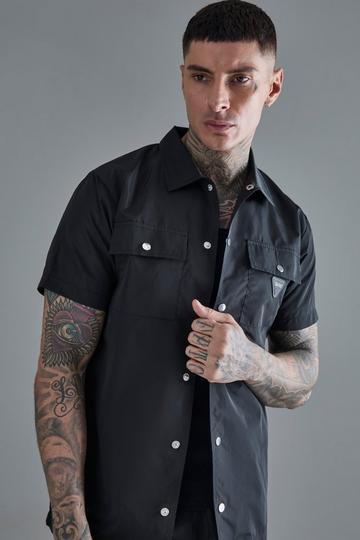 Black Tall Regular Patch Pocket Nylon Man Shirt Jacket