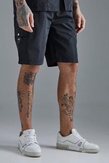 Black Tall Elasticated Waist Relaxed Nylon Man Cargo Short