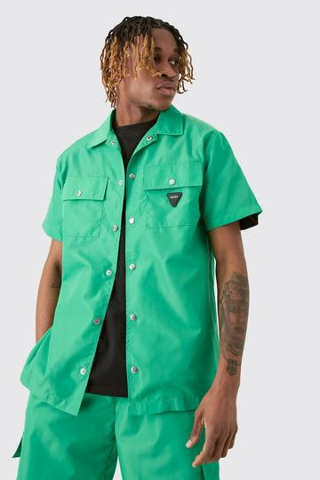 Green Tall Regular Patch Pocket Nylon Man Shirt Jacket